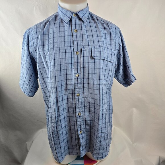 The North Face Shirt Mens Medium Blue Button Up Plaid Modal Outdoor Travel Gorp - Picture 1 of 9